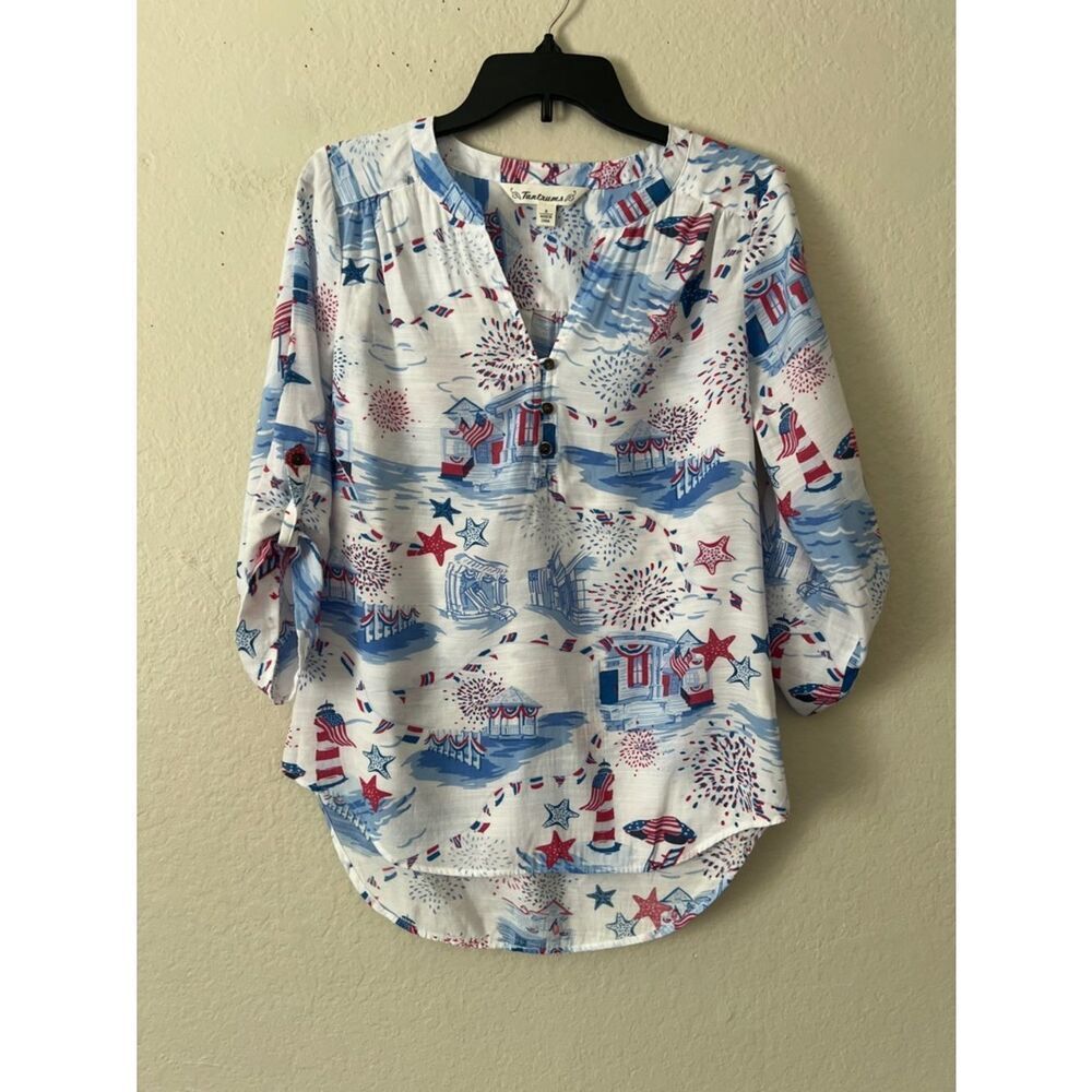 NWOT Tantrums 4th of July Blue & Red Patriotic Print Women’s Tunic Top in S